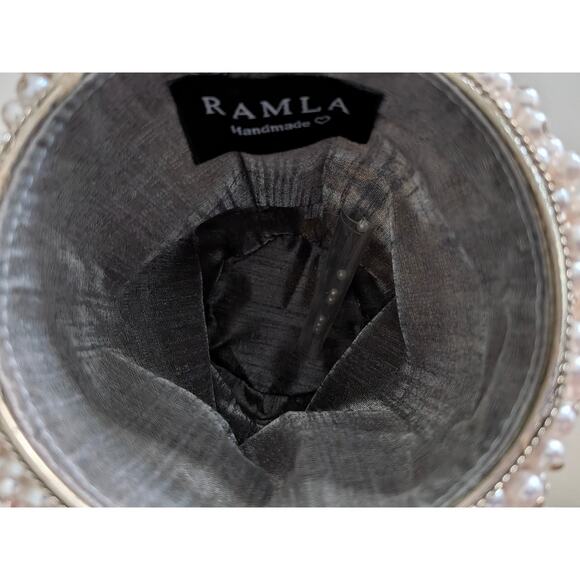 Ramla Cocktail Pearl Handmade Beaded Bag Silver Evening Clutch Purse Handbag - Picture 4 of 7